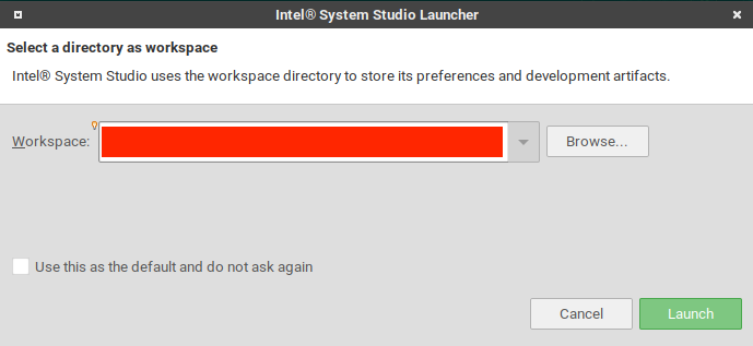 選擇 Intel System Studio 的 workplace